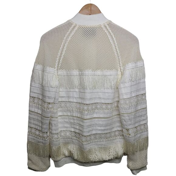 Emma Cook Isabella Cotton Bomber White/Ivory Womens SZ 8 Fringe/Mesh Zip Up NEW - Picture 5 of 11